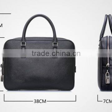 Factory Direct Leather Business Briefcase Lock Computer Bag Portable Cross-Section Leather Shoulder Bag photo-2