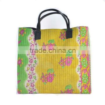 Attractive Leather Handle Vintage Kantha Womens Shopping Bags~source directly from manufacturer in India