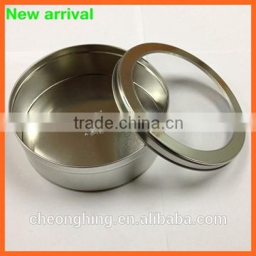 Round tin box with pvc window