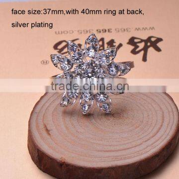 (M0601) 100pcs/lot Elegant Wedding Flower Rhinestone Napkin Rings,face size:37mm ,with 40mm ring ,silver plating