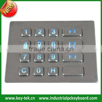 16 Keys Vandal proof IP65 metal kiosk illuminated numeric keypad