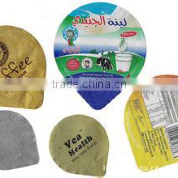 Aluminium foil packaging lids for milk glass bottles and cups