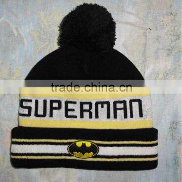 Custom pom pom knit hat beanie with embroidery logo