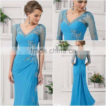 Long Sleeve vintage dresses mother of the groom Long Evening Dress Blue Mother of the Bride Dresses CYE-084