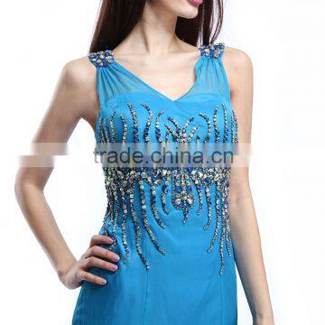 Factory Directly Sell Heavy Beaded Turquoise Blue Bridesmaid Dresses photo-3