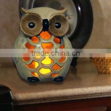 Owl shape Ceramic candle jar with led candle light, battery operated candle light for home decor