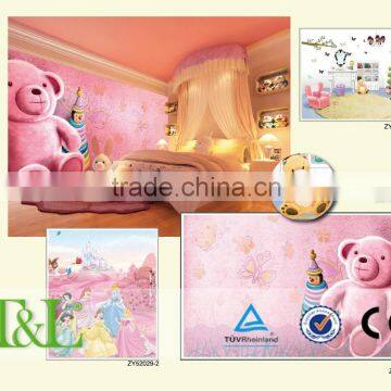 Warm feel pink bear 3d wallpaper wall mural for kids room