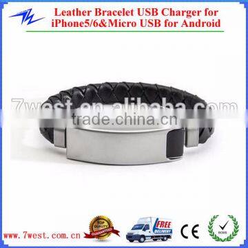 Genuine Stingray Leather Bracelet USB Charging Cord for iPhone5/6 and Android Smartphones