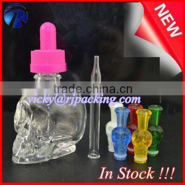 personal care industrial use and essential oil use 15ml skull shape glass dropper bottle with child proof for e juice