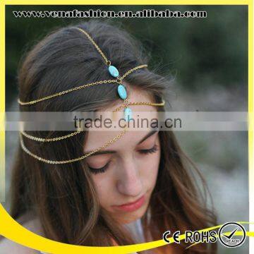 three layers bridal indian head chain, hair head piece chain