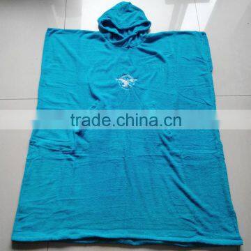 100% cotton plain color hooded towel poncho with embroidery logo