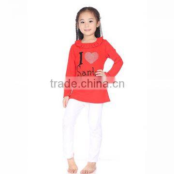 wholesale children boutique Christmas clothing sets baby 2 pieces red top and white pants outfits for Christmas