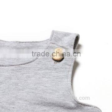 Newest Cute Plaid Wood Button Decorated Grey Sleeveless Cool Cotton Baby Boy Rompers photo-3