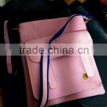 Pink colour Leather Messenger bag