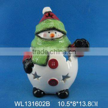 Wholsale christms ceramic candle holder with snowman shape