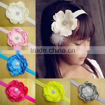 C66 New Baby Infant Flower Elastic Hair Band Peacock Feather diamond headband