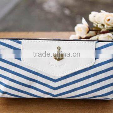 New Canvas Navy Marine Stripe Zipper Pouch Bag Pen Box photo-5