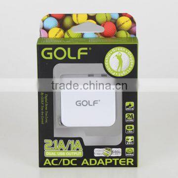 Golf Cellphone Charger Dual USB Cell Phone Charger 5v 2.1a/1a Good Quality Mobile Phone Charger