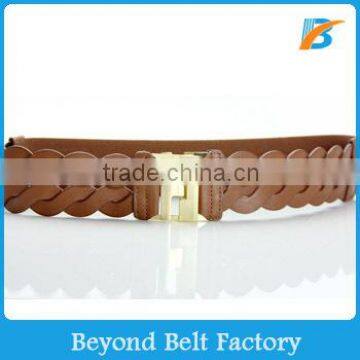 Ladies Fashion PU Leather Braided Elastic Belt