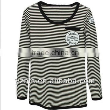 long sleeves stripe tshirt 100% cotton fabric high fashion hot sale women clothes