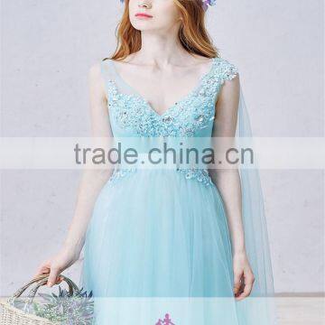 AR-43 Wholesale Elegant Short Sleeveless Appliques Crystal A-Line Bridesmaid Dress Lace 2016