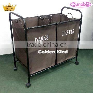 New Design Waterproof Oxford 2 Bins Bags Laundry Sorter Cart With Wheels photo-3