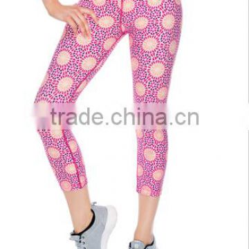 Women Workout Pants Printed Pink 7/8 Active Tights