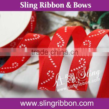 Red Ribbon With Christmas Unbrella Hook Printed For Decoration