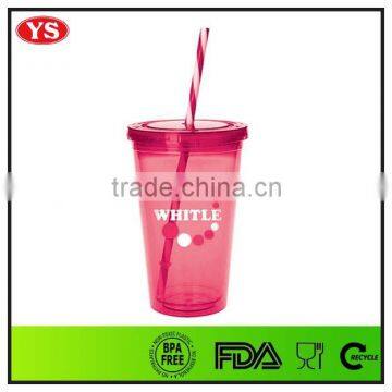 Bpa Free 16 Ounce Double Wall Plastic Straw Drinking Cups