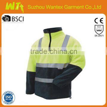 hi vis yellow polar fleece fabric jacket for man comfotable safety jacket reflective polar fleece jacket traffic jacket