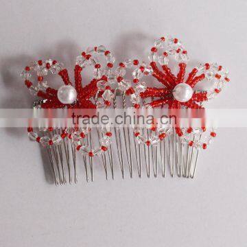 50MM flower girl's hair red bead jewelry Rhinestone hair comb bridal wedding with Hair Accessories