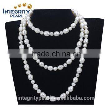 7mm & 10mm rice potato shape unique fashion design long endless natural freshwater graduated pearl necklace