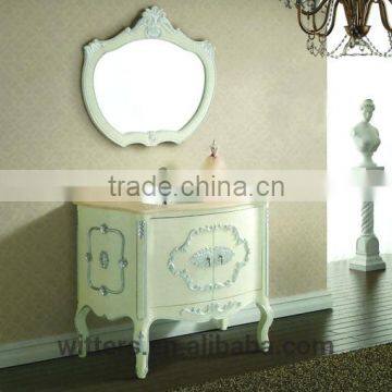 2 doors bathroom cabinet unit with beige yellow marble in white WTS138