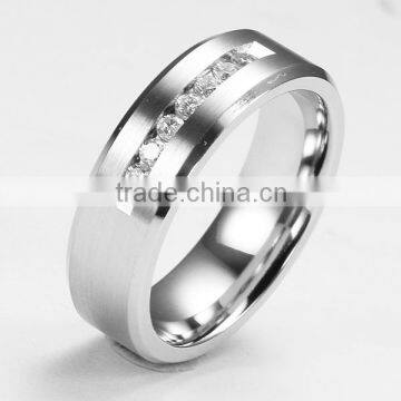 Men's Solid Titanium Silver Cubic Zirconia Comfort Fit Wedding Band