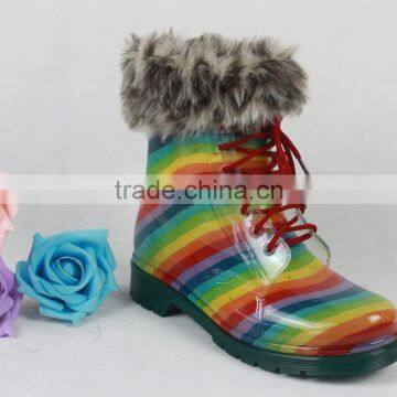 Girls Fashion Warm Martens PVC Rain Boots With Felt Liner