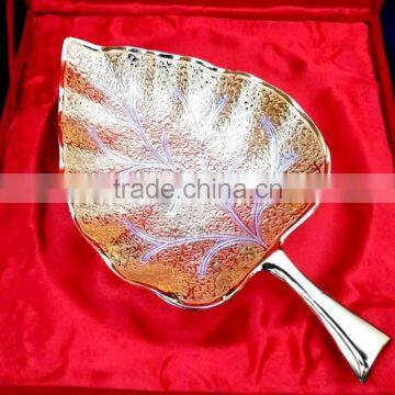Return Gift, Wedding Gift Gold and Silver Plated Leaf Shape Tray photo-3