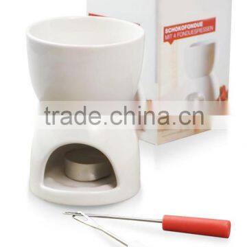 Ceramic Chocolate Fondue Set With Candle and Forks photo-6
