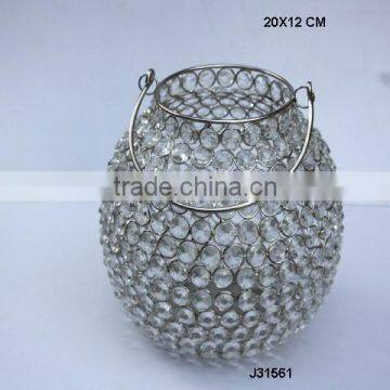 Glass Diamond Lantern With in Nickel Finish