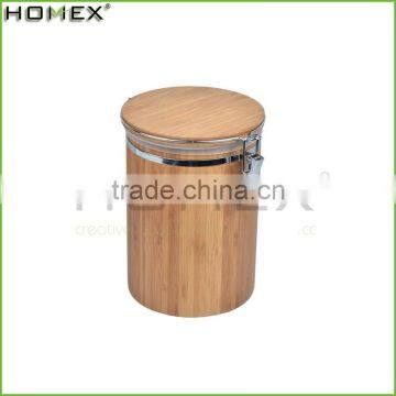 Hot Sale Bamboo Airtight Metal Food Storage Jar/Canister With Bamboo Lid/Homex_Factory photo-2