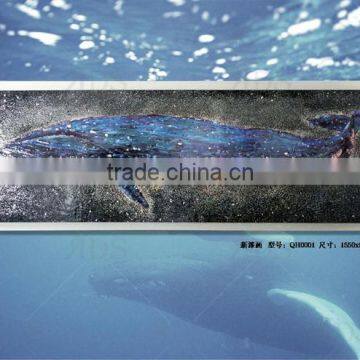 Framed Handmade Seascape Oil Painting Lacuqer Blue Whale for Home Decoration photo-2