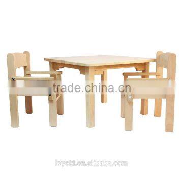 Children's Furniture Solid Beech Wood Kids Table and Chair Set of 3 Natural Varnish Used Kids Table and Chairs photo-2