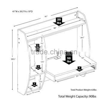 Floating Desk With Storage and Keyboard Tray Living Room Wood Table MDF Wall Mount Desk photo-5