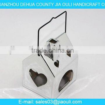 BSCI Audit Factory Plating Silver Ceramic House Hollowed-out Hanging Light, Candle Lantern photo-3