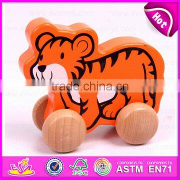 2015 Cheap Pull and push toy for kids,Children cartoon animal pull line toy,Mini funny wooden toy pull cart with string W05B077