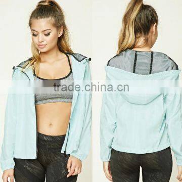 2017 Juniors Sports Cloting Fashion Spring Autumn Mesh Line Design Lightweight Fabric Athletic Active Hooded Jacket