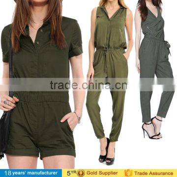 2014 new arrival open botton front Short MILITARY Army sexy jumpsuits for women OEM cheap bulk jumpsuit