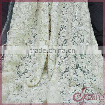 Off-white flower cotton embroidered fabric, mesh fabric lace for dress, blouse, tops