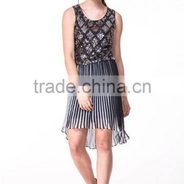 2017 New Arrival Lovely 2 Pieces Set Christmas Beaded Top and Pleated White & Black Skirt photo-4