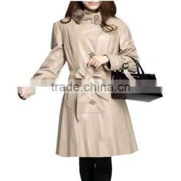 Lastest butter touch PU long jacket,popular faux leather wind coats for lady