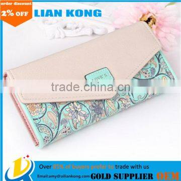 Envelope Women Wallets 5 Colors Flowers Printing 3Fold Wallet Long Ladies wallets Clutch Coin Purse Card Holder